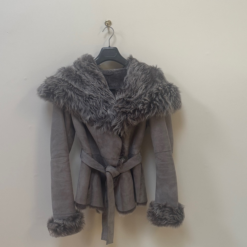 Women's Gray Real Merino Fur Coat